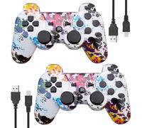 Powerextra 2 Pack PS3 Manette sans Fil Bluetooth Manette Haute Performance pour Console de Jeu Playstation 3 pour Double Shock avec Câble de Recharge(gribouiller)