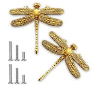 Powerful Lot de 2 poignées créatives dorées en forme de libellule pour tiroir, armoire, armoire, armoire, armoire, mobilier