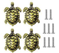 Powerful Lot de 4 boutons de tiroir en bronze en forme de tortue - Poignées de tiroir vintage avec 8 vis - Pour commode, armoire, placard, salle de bain, bureau (6,1 x 4,7 cm)