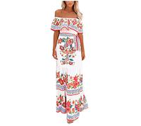 PowerFul-LOT Robe Longue pour Femmes avec Manches - Col en V, Ligne A, Style Mexicain - Pourpre - Collection 2021 - Robe de Fête d'Été