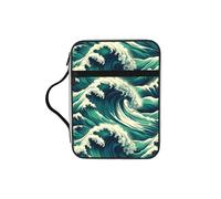 Powerful-Ocean-Wave Étui de bible avec poignée, tissu Oxford résistant à l'eau, organiseur avec poches à fermeture éclair pour église