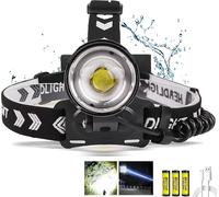 Powerful Usb Rechargeable Headlamp, 15000 Lumens Ultra-Bright Headlamp, 3 Modes Zoomable Head Torch For Work, Camping And Night Observation