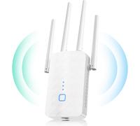 Powerful WiFi Repeater, 1200Mbps Powerful Wireless WiFi Amplifier 5GHz&2.4GHz with WPS, 4 Antennas WiFi Booster Compatible with All Boxes, Coverage up to 200m2 and 35 Devices