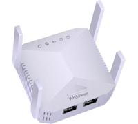 Powerful WiFi Repeater, Gigabit Ethernet Port, 1200Mbps WiFi Amplifier, Dual Band 5GHz & 2.4GHz WiFi Extender with WPS, LAN Ports, 4 Antennas, WiFi Booster Compatible with All Internet Boxes