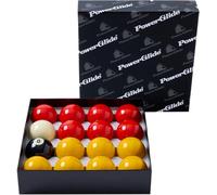 PowerGlide Lot de 16 Boules de Billard de Billard | Rouge et Jaune | Tournoi | 51 mm de diamètre avec Boule Blanche de 4,8 cm | Boîte | pour Tables à pièces de Monnaie