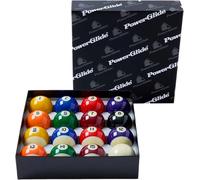 PowerGlide Lot de 16 Boules de Billard | Pois et Rayures | Tournoi | 51 mm de diamètre, avec Boule Blanche de 47,5 mm | Boîte | pour Tables à pièces de Monnaie