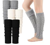 powerking 3 Pairs Winter Fleece Lined Leg Warmer for Women, Knit Long Leg Warmer Boot Socks for Women Skating Daily Wear