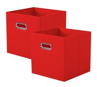 powerking boîte de rangement en tissu, ensemble de 2 tiroirs de boîte de rangement en tissu pliable avec poignée en métal pour armoire et jouets, Rouge
