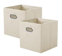 powerking boîte de rangement en tissu, ensemble de 2 tiroirs de boîte de rangement en tissu pliable avec poignée en métal pour armoire et jouets, Beige