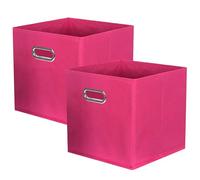 powerking boîte de rangement en tissu, ensemble de 2 tiroirs de boîte de rangement en tissu pliable avec poignée en métal pour armoire et jouets, Fuchsia