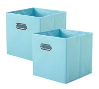 powerking boîte de rangement en tissu, ensemble de 2 tiroirs de boîte de rangement en tissu pliable avec poignée en métal pour armoire et jouets, Bleu clair