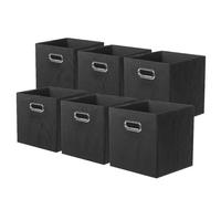 powerking boîte de rangement en tissu, ensemble de 6 tiroirs de boîte de rangement en tissu pliable avec poignée en métal pour armoire et jouets, noir