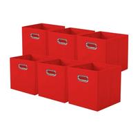 powerking boîte de rangement en tissu, ensemble de 6 tiroirs de boîte de rangement en tissu pliable avec poignée en métal pour armoire et jouets, Rouge