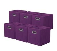 powerking boîte de rangement en tissu, ensemble de 6 tiroirs de boîte de rangement en tissu pliable avec poignée en métal pour armoire et jouets, Violet Foncé
