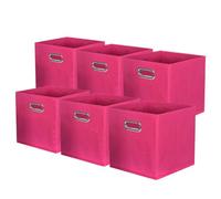 powerking boîte de rangement en tissu, ensemble de 6 tiroirs de boîte de rangement en tissu pliable avec poignée en métal pour armoire et jouets, Fuchsia
