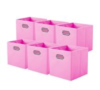powerking boîte de rangement en tissu, ensemble de 6 tiroirs de boîte de rangement en tissu pliable avec poignée en métal pour armoire et jouets, Pink