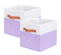powerking boîte de rangement en tissu, lot de 2 tiroirs de boîte de rangement en tissu pliable avec poignée pour rangement armoire et jouets, 27x27x28cm, Blanc + Violet Clair