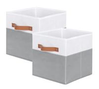 powerking boîte de rangement en tissu, lot de 2 tiroirs de boîte de rangement en tissu pliable avec poignée pour rangement armoire et jouets, 27x27x28cm, Blanc + Gris Clair