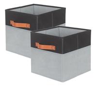 powerking boîte de rangement en tissu, lot de 2 tiroirs de boîte de rangement en tissu pliable avec poignée pour rangement armoire et jouets, 27x27x28cm, Noir + Gris Clair