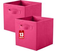 powerking Boîtes de rangement pour placards et jouets, boîtes de rangement en tissu pliables cube et organiseur de tissu, set de 2, 33 X 33 X 33 cm, Rose Red