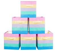 powerking Boîtes de rangement pour placards et jouets, boîtes de rangement en tissu pliables et tiroirs de rangement en tissu, lot de 6 (Rainbow Stripe)