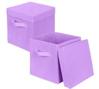 powerking Boîtes de stockage, cube de stockage de tissu pliable de 2 paquets avec couvercle, tiroir d'organisateur de vêtements pour le placard et le stockage de jouets, 27x27x28cm,Lavande