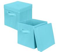 powerking Boîtes de stockage, cube de stockage de tissu pliable de 2 paquets avec couvercle, tiroir d'organisateur de vêtements pour le placard et le stockage de jouets, 27x27x28cm,Bleu Ciel