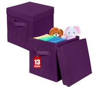 powerking Boîtes de stockage, cube de stockage de tissu pliable de 2 paquets avec couvercle, tiroir d'organisateur de vêtements pour le placard et le stockage de jouets, 33 x 33 x 33 cm,Violet Profond