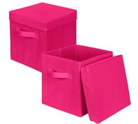 powerking Boîtes de stockage, cube de stockage de tissu pliable de 2 paquets avec couvercle, tiroir d'organisateur de vêtements pour le placard et le stockage de jouets, 27x27x28cm,Rose Rouge