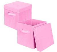 powerking Boîtes de stockage, cube de stockage de tissu pliable de 2 paquets avec couvercle, tiroir d'organisateur de vêtements pour le placard et le stockage de jouets, 27x27x28cm,Pink