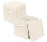 powerking Boîtes de stockage, cube de stockage de tissu pliable de 2 paquets avec couvercle, tiroir d'organisateur de vêtements pour le placard et le stockage de jouets, 27x27x28cm,Beige