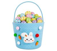 powerking Bunny Easter Basket Bags with Handle, Cotton Rope Egg Hunt Buckets Rabbit Design Portable Tote for Candy Storage, Gifts, Party, Home Decoration, Storage Organize