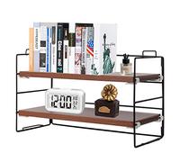 powerking Étagère de Rangement de Bureau à 2 étages en Teck foncé Multifonction pour Bureau et Maison