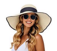 powerking Large Bordure Paille Chapeau de Soleil, Protection UV Chapeau d'été emballable Pliable Disquette Plage Chapeaux de Soleil pour Les Femmes