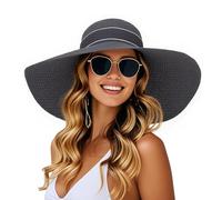 powerking Large Bordure Paille Chapeau de Soleil, Protection UV Chapeau d'été emballable Pliable Disquette Plage Chapeaux de Soleil pour Les Femmes
