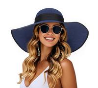 powerking Large Bordure Paille Chapeau de Soleil, Protection UV Chapeau d'été emballable Pliable Disquette Plage Chapeaux de Soleil pour Les Femmes