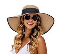 powerking Large Bordure Paille Chapeau de Soleil, Protection UV Chapeau d'été emballable Pliable Disquette Plage Chapeaux de Soleil pour Les Femmes