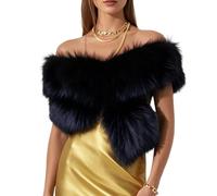 powerking Long Faux Fur Collar Scarf Wrap for Womens, Cold Winter Warm Wrap Stole Scarf Shawl Shrug Neck Warmer for Party