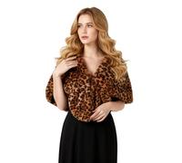 powerking Long Women's Faux Fur Collar Scarf Wrap, Cold Winter Neck Warmer Collar Stole Scarf Shawl Shrug for Party,Leopard