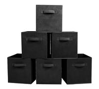 PowerKing Lot de 6 bacs cubiques de rangement pliables en tissu pour placard et jouets, Polypropylène, Noir , Noir