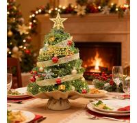 powerking Mini Christmas Tree, 60CM Artificial Xmas Tree with Hanging Ornaments for Christmas Home Office Table Decorations