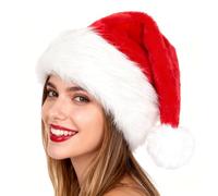 powerking Santa Hats for Adults, Velvet Plush Christmas Hat with a Faux Fur Pompom, Santa Outfit for New Year Festive Party Supply