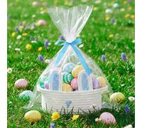 powerking Small Woven Easter Basket with Gift Bags and Ribbons, Cute Bunny Basket for Festival Home Accents, Cotton Rope Shelf Storage Bin Organizer Cube with Handles