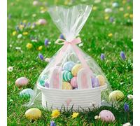 powerking Small Woven Easter Basket with Gift Bags and Ribbons, Cute Bunny Basket for Festival Home Accents, Cotton Rope Shelf Storage Bin Organizer Cube with Handles