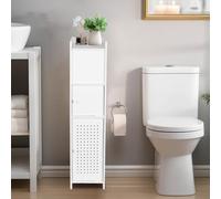 powerking Support de Papier Toilette, Blanc Petit Armoire de Rangement de Salle de Bain avec Portes, Mince Armoire de Rangement de Salle de Bain pour Petits espaces Plancher d'angle