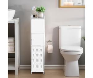 powerking Support de Papier Toilette, Blanc Petit Armoire de Rangement de Salle de Bain avec Portes, Mince Armoire de Rangement de Salle de Bain pour Petits espaces Plancher d'angle