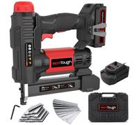 Powerland Agrafeuse cloueuse sans fil 20V 2 en 1 (avec chargeur rapide 1 heure, batterie au lithium 2000MA,1500 agrafes et 2000 clous) dans l’étui à outils