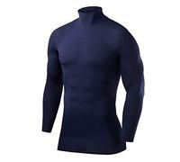 PowerLayer T-Shirt de Compression Manches Longues pour Football/Running - Tee-Shirt de Sport Col Montant pour Garçon - Bleu Foncé- Col Montant, 6-8 Ans