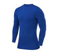 PowerLayer T-Shirt de Compression Manches Longues pour Football/Running - Tee-Shirt de Sport Col Rond pour Homme - Bleu Brillant, XS