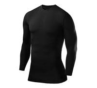 PowerLayer T-Shirt de Compression Manches Longues pour Football/Running - Tee-Shirt de Sport Col Rond pour Homme - Noir, L